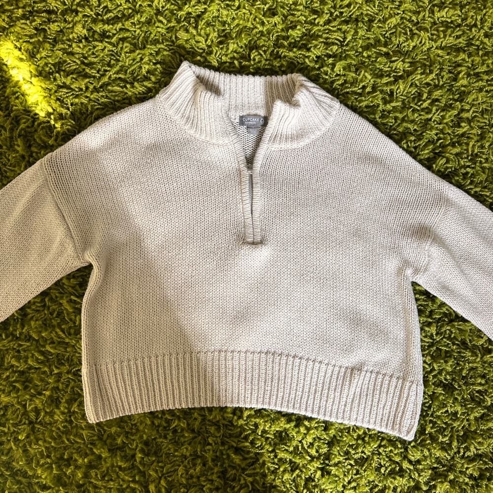 Francesca's Women's Cropped Knit Quarter-Zip Cardigan - Picture 2 of 7